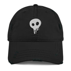 Distressed dad hat with skull logo, vintage streetwear cap