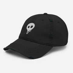 Distressed dad hat with skull logo, vintage streetwear cap
