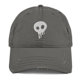 Distressed dad hat with skull logo, vintage streetwear cap