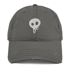 Distressed dad hat with skull logo, vintage streetwear cap